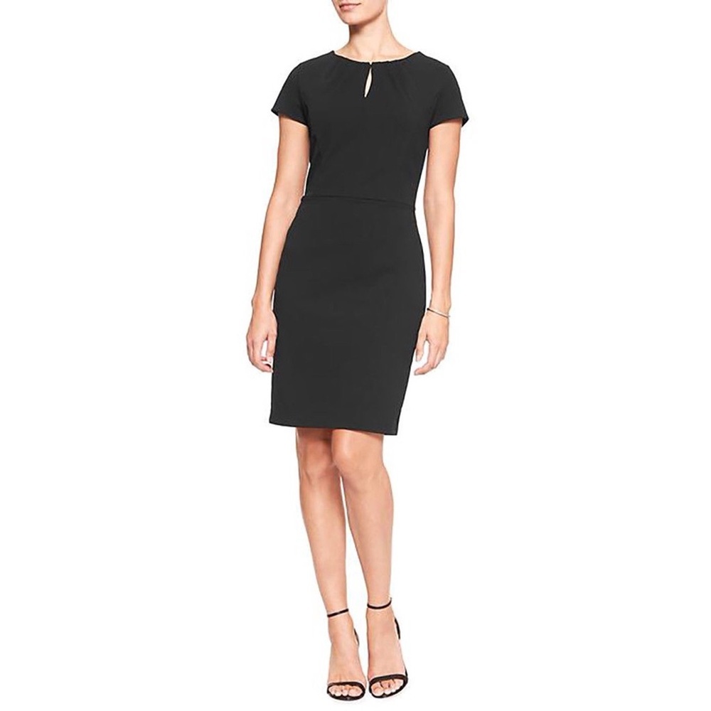Banana Republic Pleat-Neck Sheath Dress, Black